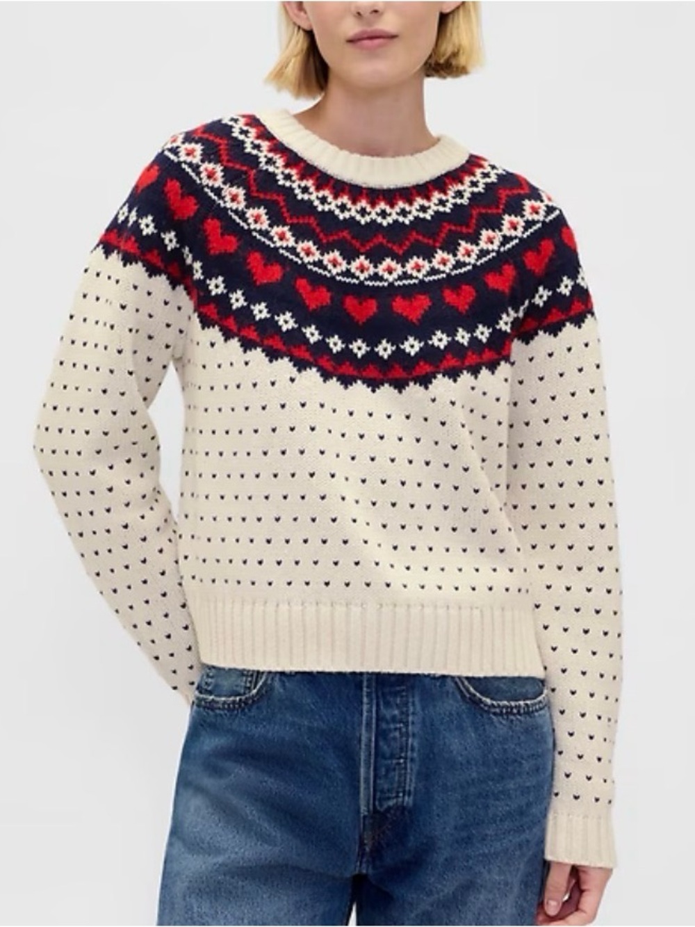GAP Crewneck Sweater in Red Heart Fair Isle
